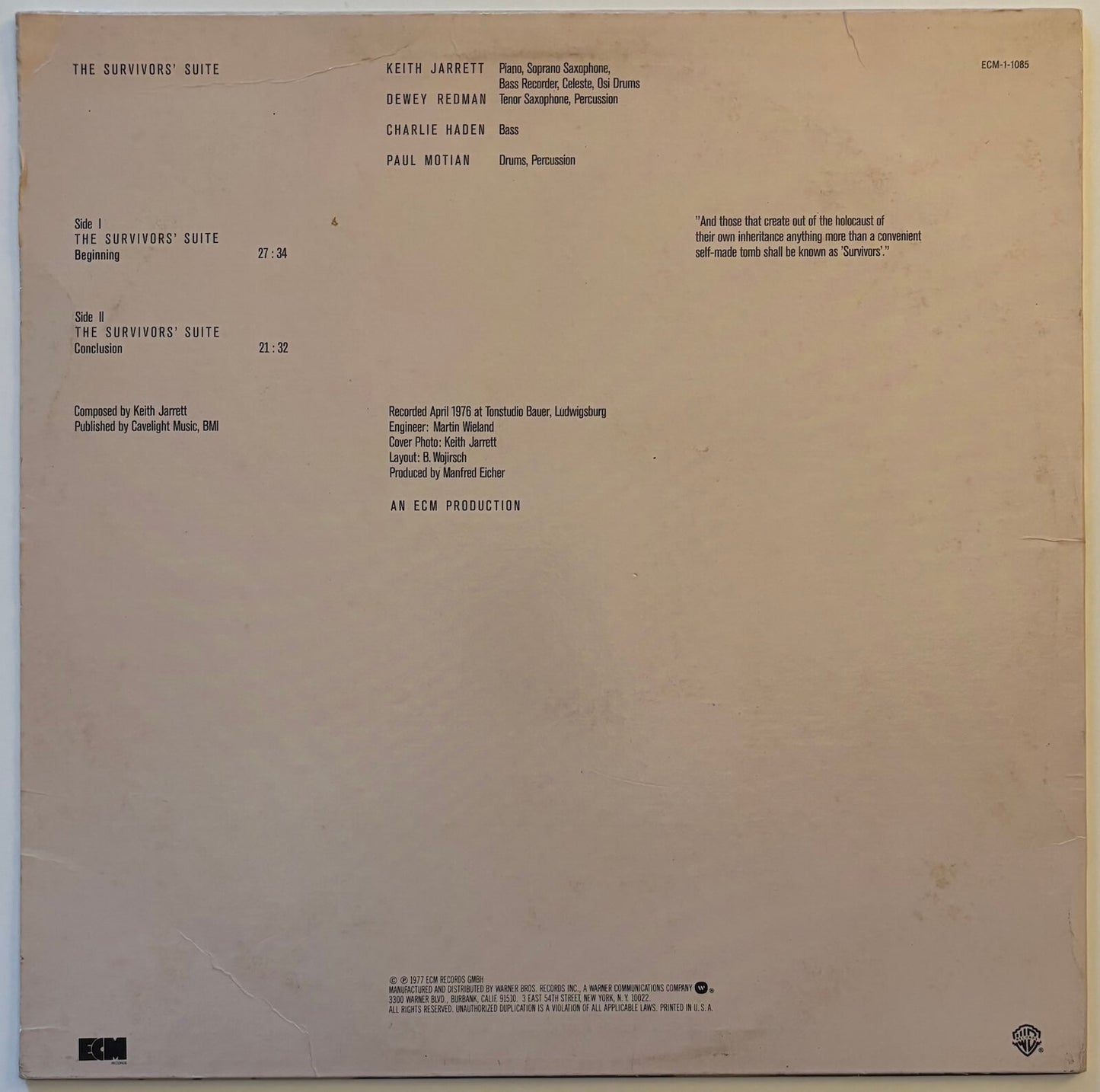 Keith Jarrett - The Survivors' Suite (1977 US ECM Vinyl LP)