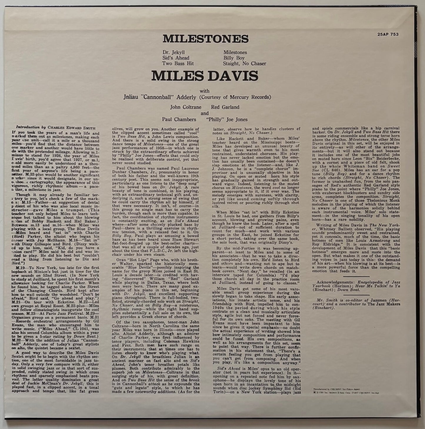 Miles Davis - Milestones (1977 Japanese CBS/Sony Vinyl LP Mono)