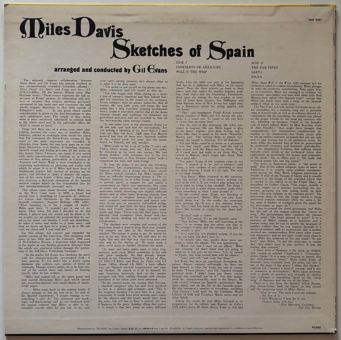 Miles Davis - Sketches Of Spain (1981 Japanese CBS/Sony Vinyl LP)