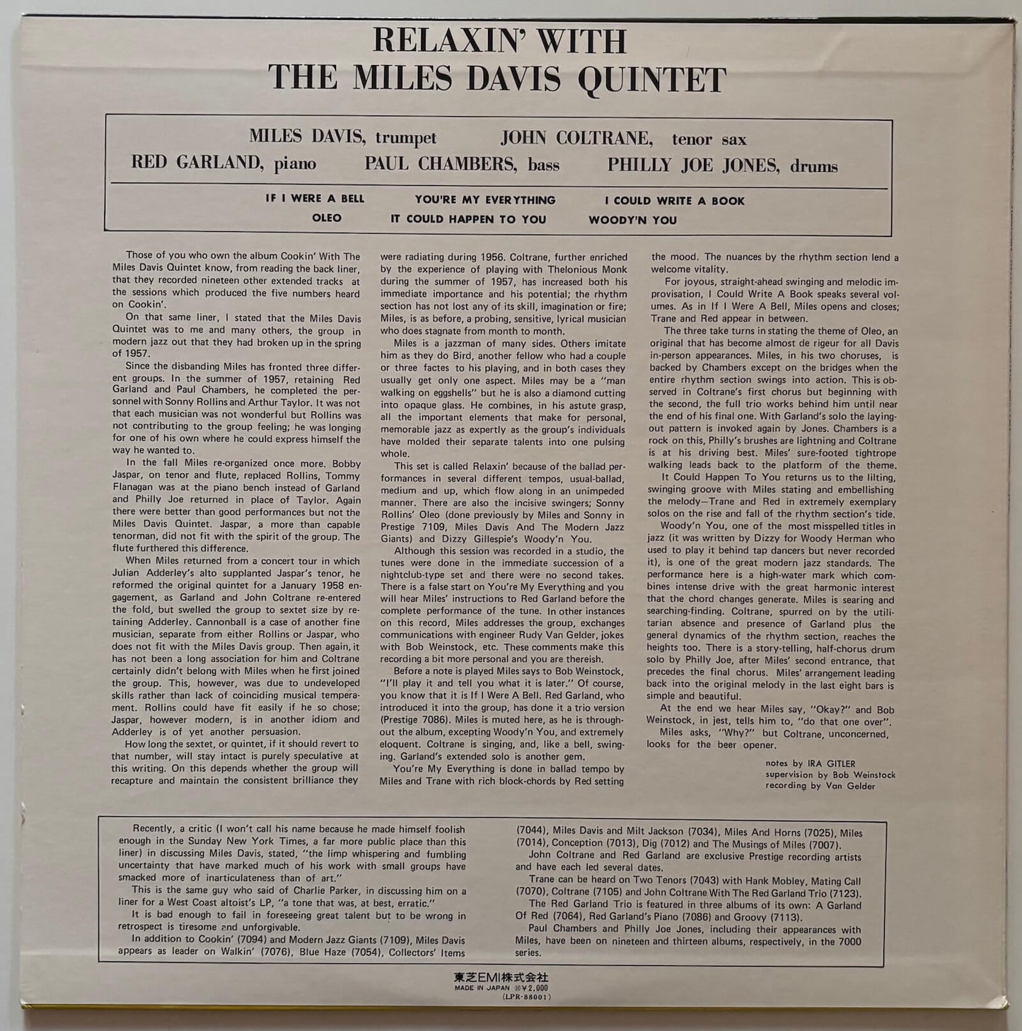 The Miles Davis Quintet - Relaxin' With The Miles Davis Quintet (1973 Japanese Prestige Vinyl LP Mono)