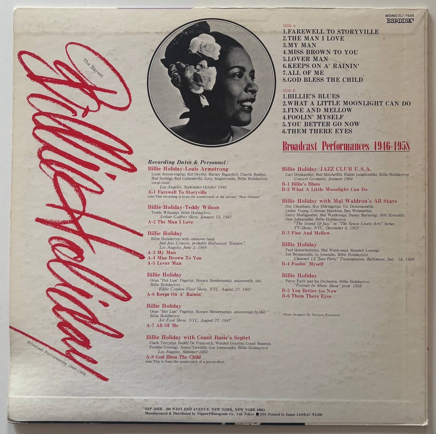 Billie Holiday - The Rarest Billie Holiday: Broadcast Performance 1946-1958 (1979 Japanese ESP-Disk' Vinyl LP)