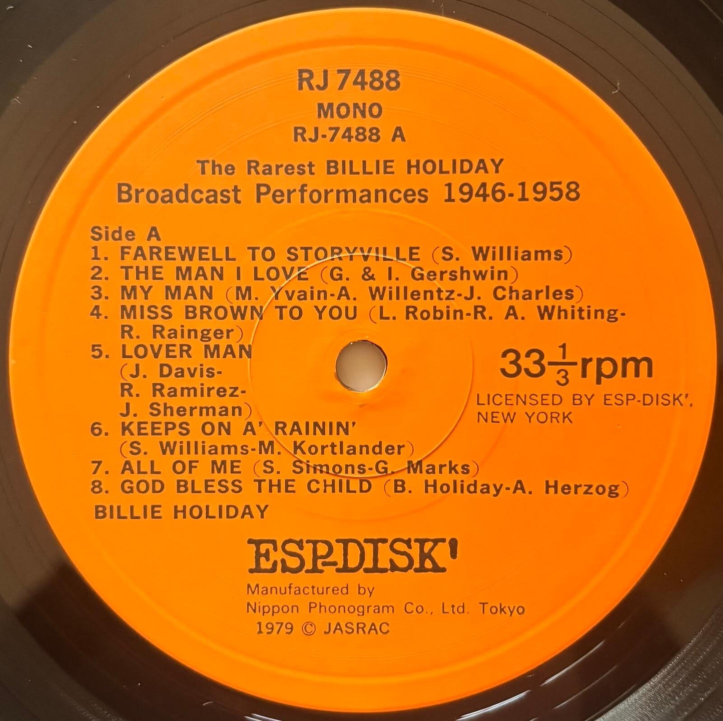 Billie Holiday - The Rarest Billie Holiday: Broadcast Performance 1946-1958 (1979 Japanese ESP-Disk' Vinyl LP)