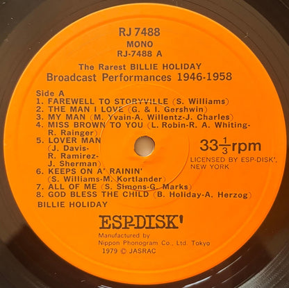 Billie Holiday - The Rarest Billie Holiday: Broadcast Performance 1946-1958 (1979 Japanese ESP-Disk' Vinyl LP)