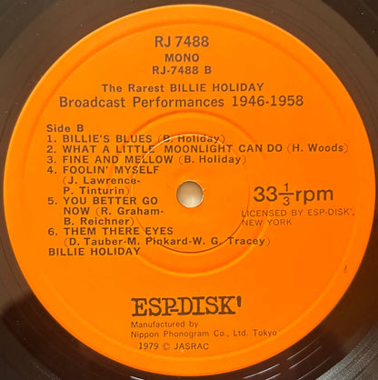 Billie Holiday - The Rarest Billie Holiday: Broadcast Performance 1946-1958 (1979 Japanese ESP-Disk' Vinyl LP)