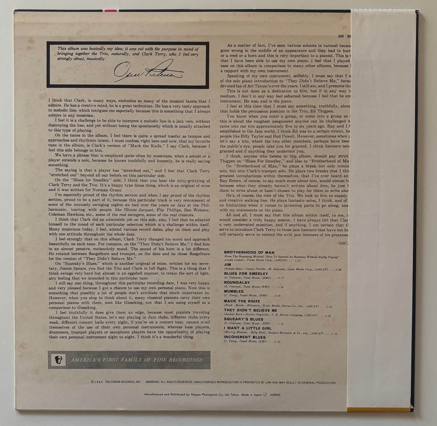 Oscar Peterson Trio + Clark Terry - Oscar Peterson Trio + One (1983 Japanese Mercury Vinyl LP)