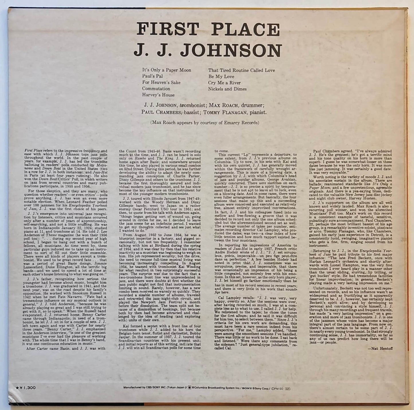 J.J. Johnson - First Place (1973 Japanese CBS/Sony Vinyl LP Mono)
