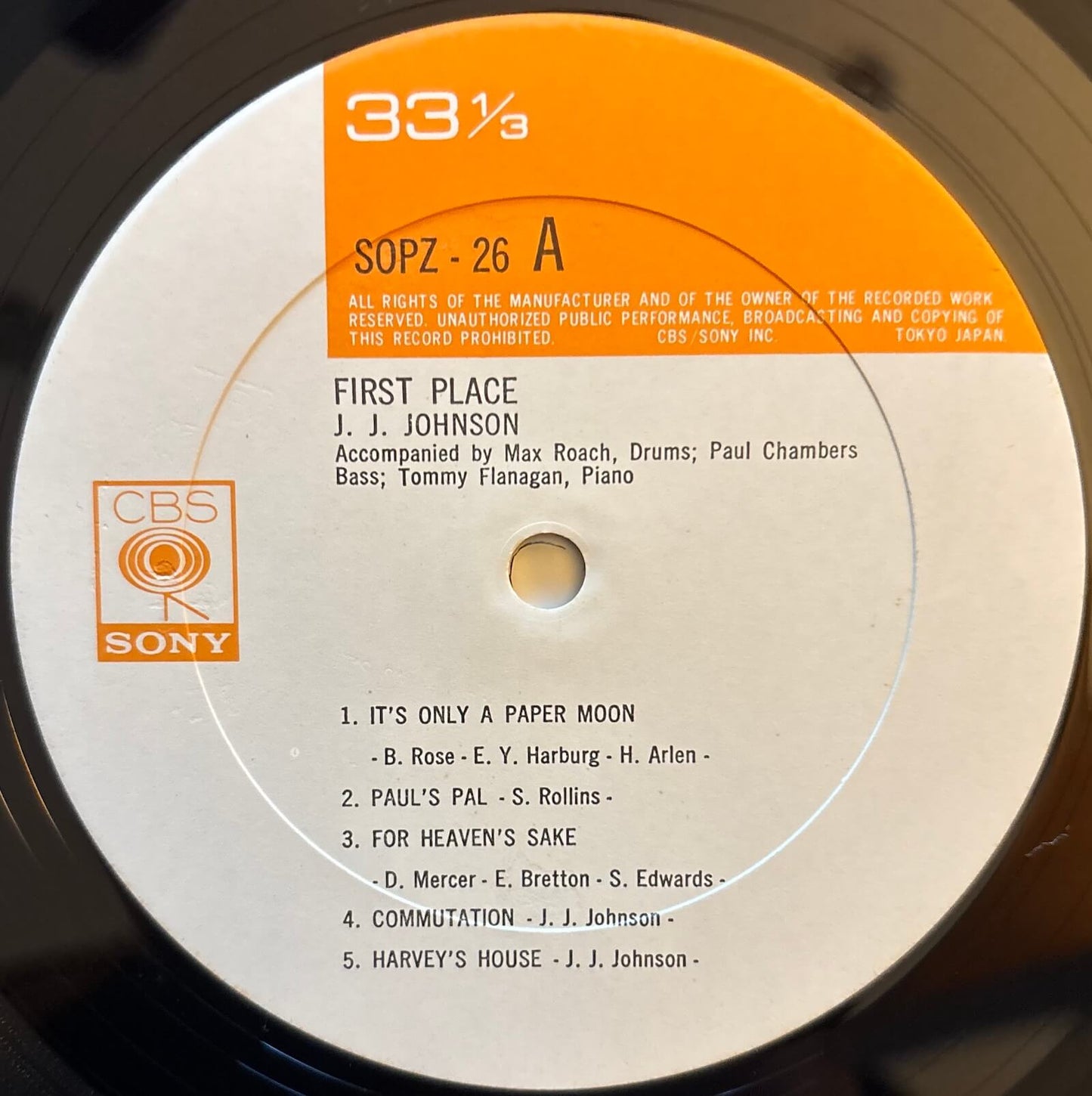 J.J. Johnson - First Place (1973 Japanese CBS/Sony Vinyl LP Mono)