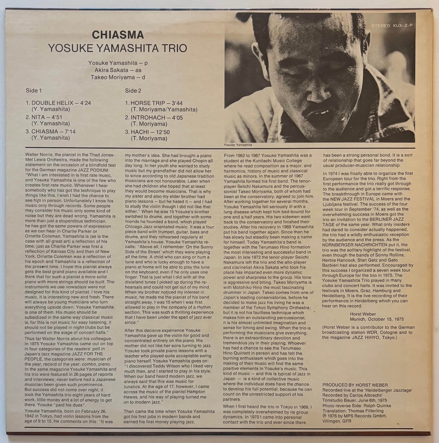 Yosuke Yamashita Trio - Chiasma (1976 Japanese MPS Vinyl LP)