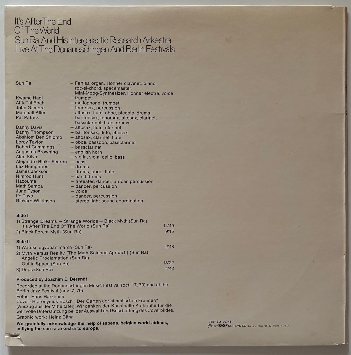 Sun Ra And His Intergalactic Research Arkestra - It's After The End Of The World (1972 US MPS/BASF Vinyl LP Gatefold)