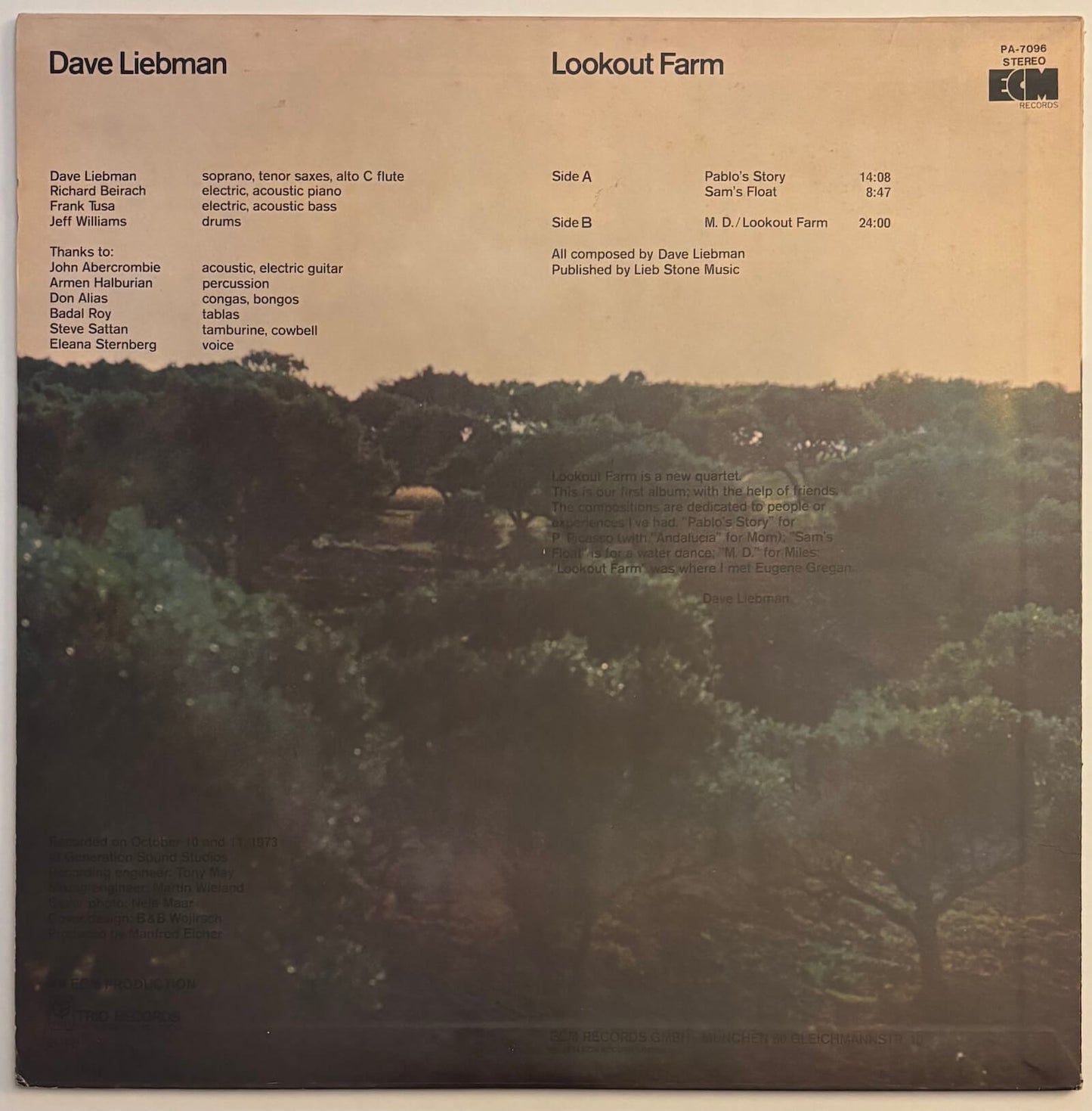 Dave Liebman - Lookout Farm (1974 Japanese ECM Vinyl LP)