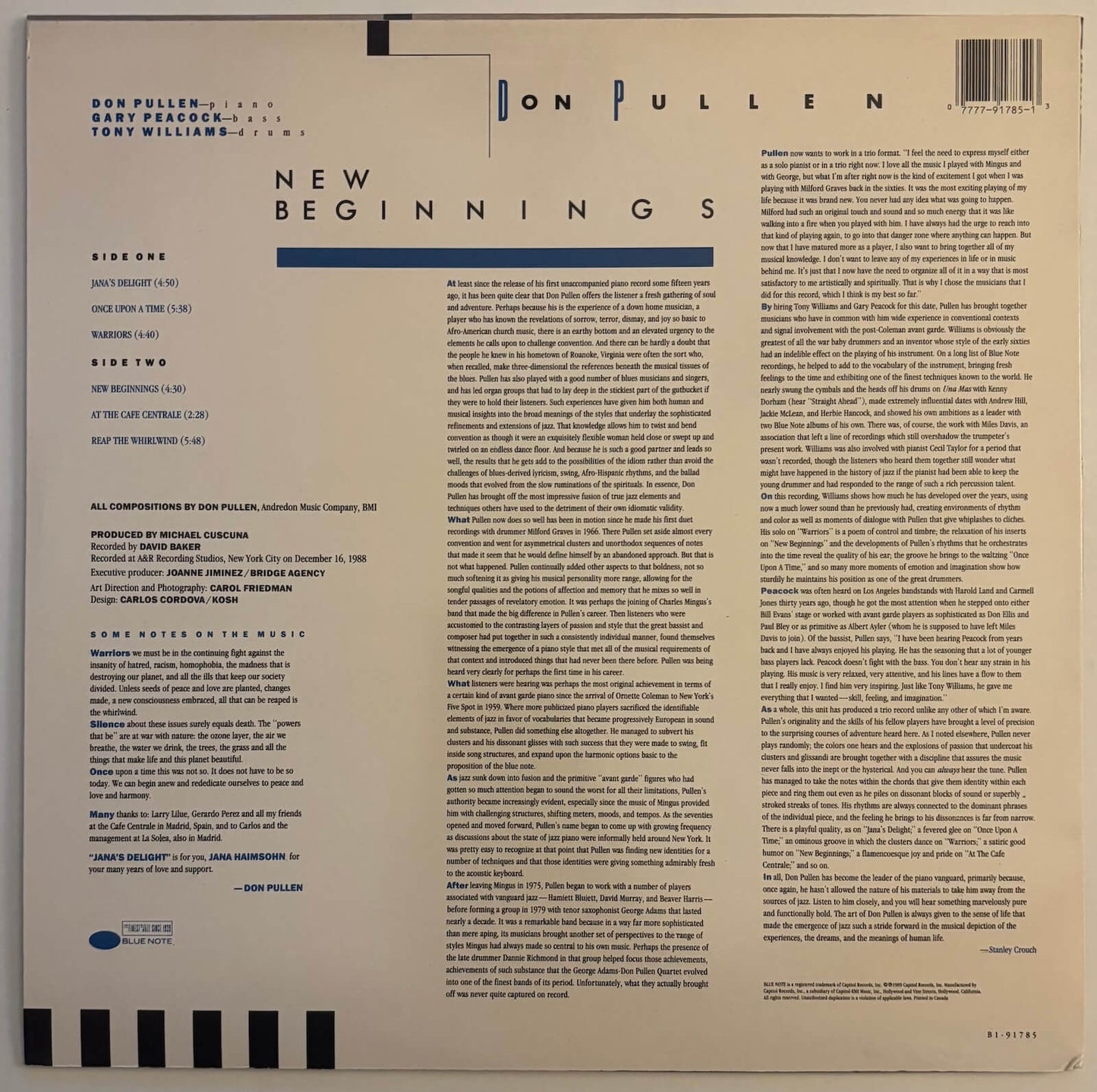 Don Pullen - New Beginnings (1989 US Blue Note Vinyl LP)