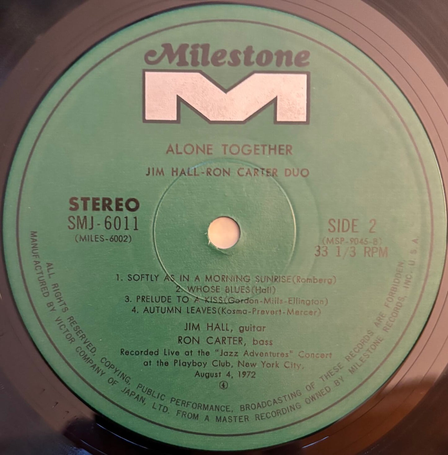 Jim Hall / Ron Carter Duo - Alone Together (1973 Japanese Milestone Vinyl LP)