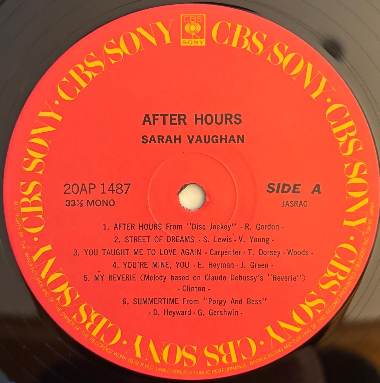 Sarah Vaughan - After Hours With Sarah Vaughan (1979 Japanese CBS/Sony Vinyl LP Mono)