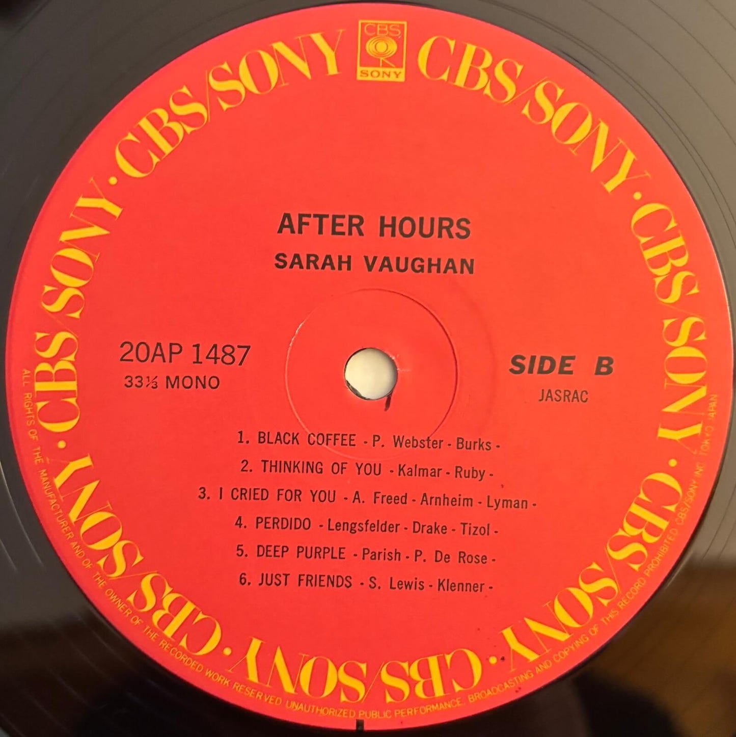 Sarah Vaughan - After Hours With Sarah Vaughan (1979 Japanese CBS/Sony Vinyl LP Mono)