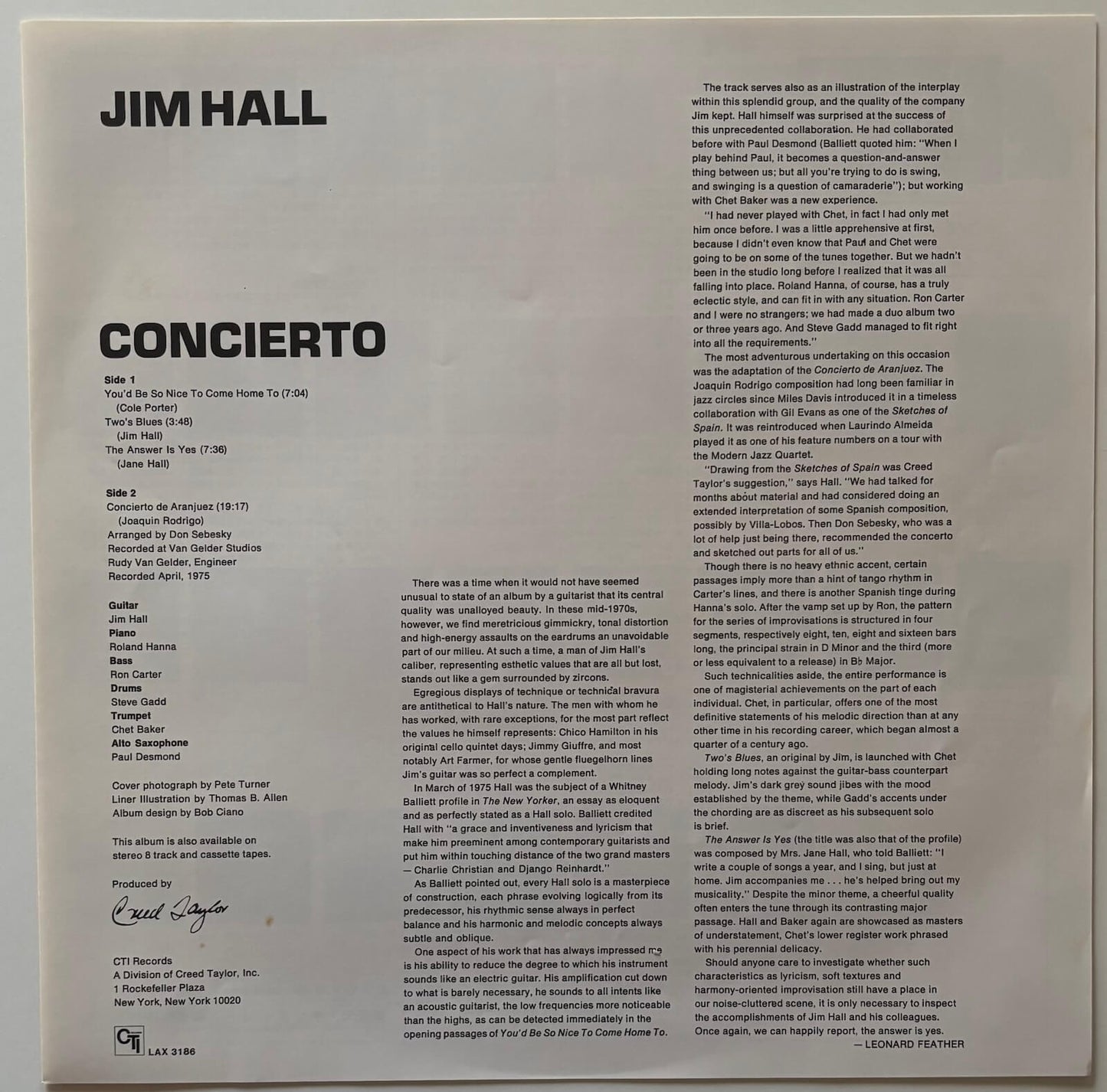 Jim Hall - Concierto (1978 Japanese CTI Limited Edition Vinyl LP)