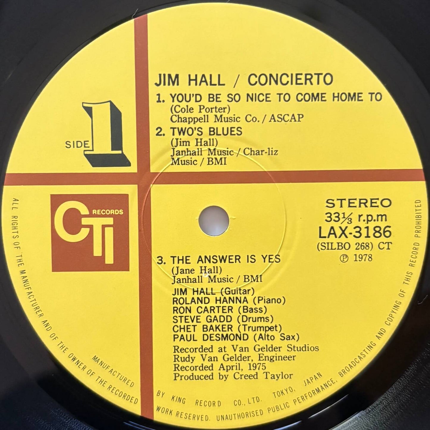 Jim Hall - Concierto (1978 Japanese CTI Limited Edition Vinyl LP)