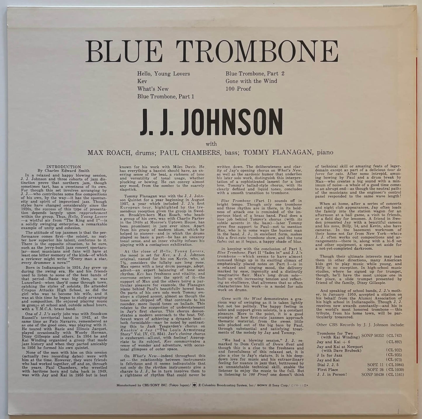 J.J. Johnson - Blue Trombone (1974 Japanese CBS/Sony Mono Vinyl LP)