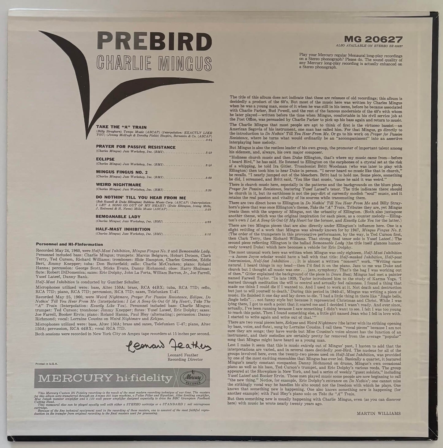 Charles Mingus - Pre-Bird (1973 US Mercury EmArcy Series Mono Vinyl LP)