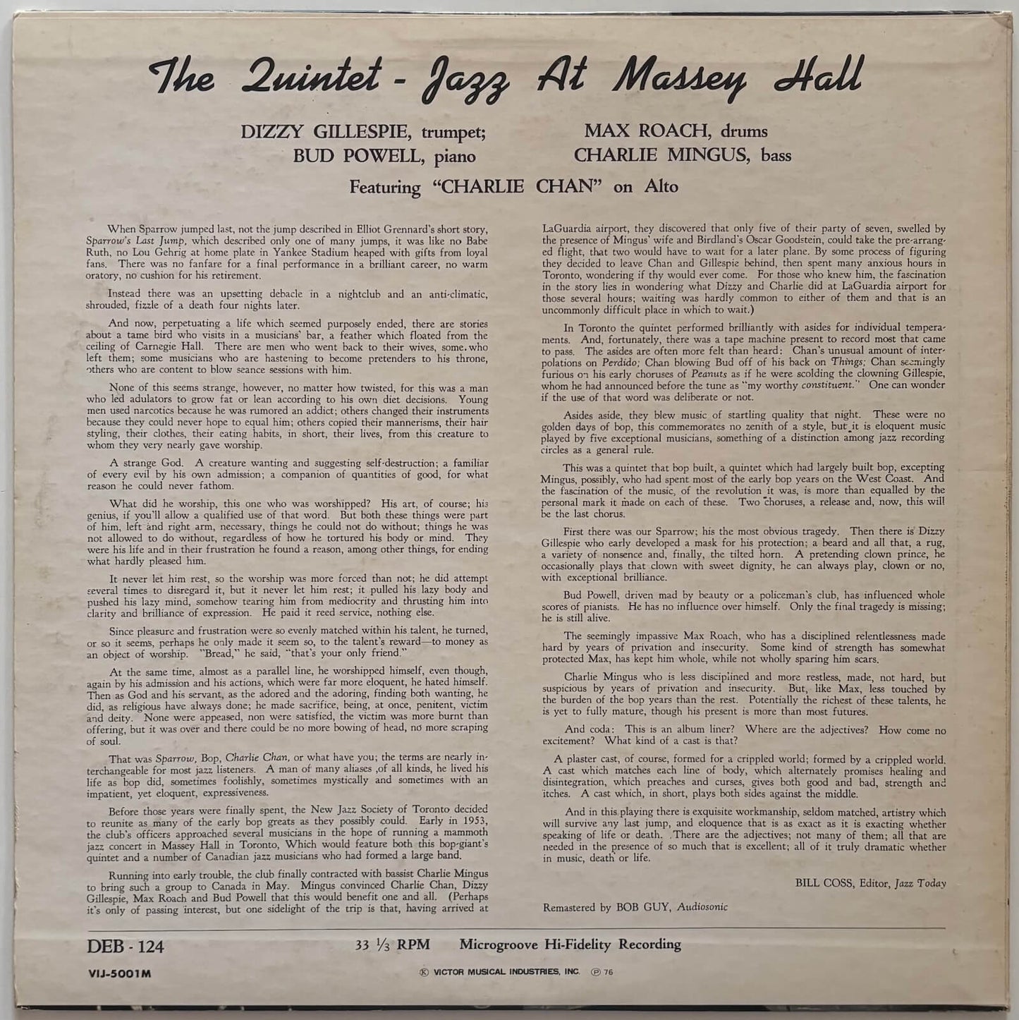 The Quintet - Jazz At Massey Hall (1976 Japanese Debut/Fantasy Mono Vinyl LP)
