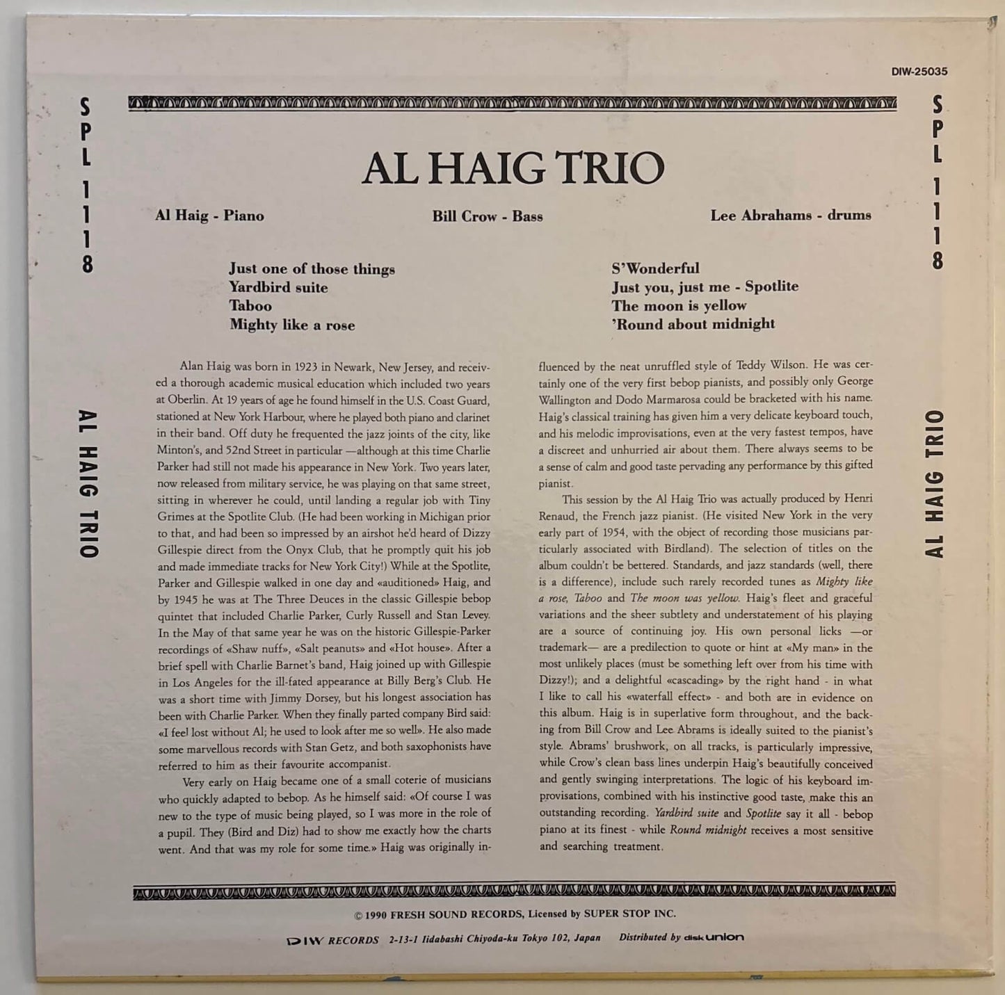 Al Haig Trio - Al Haig Trio (1990 Japanese DIW Vinyl LP)