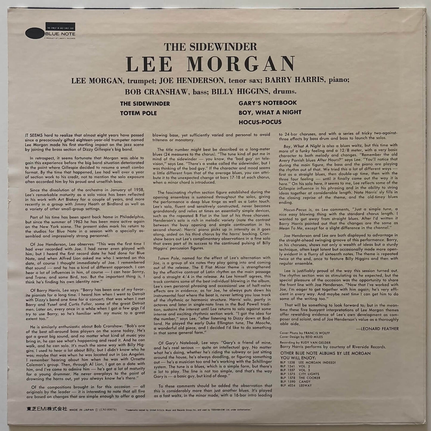 Lee Morgan - The Sidewinder (1976 Japanese Blue Note Vinyl LP)