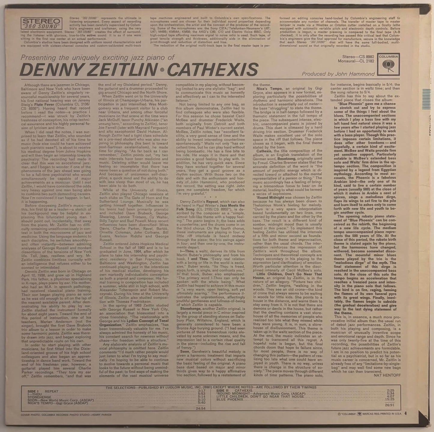 Denny Zeitlin - Cathexis (1964 US Columbia Stereo Vinyl LP)