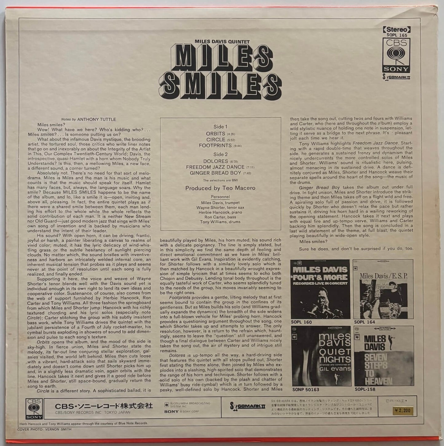 Miles Davis Quintet - Miles Smiles (1973 Japanese CBS/Sony SX68 Mark II Vinyl LP)