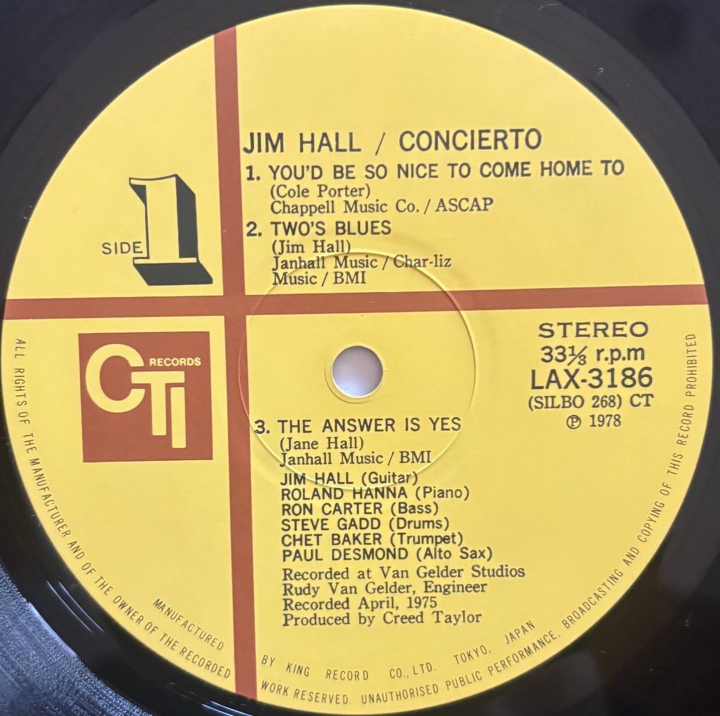 Jim Hall - Concierto (1978 Japanese CTI Limited Edition Vinyl LP)