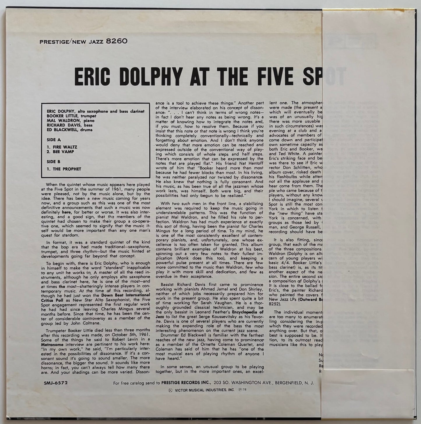 Eric Dolphy - At The Five Spot, Volume 1 (1978 Japanese Prestige Stereo Vinyl LP)