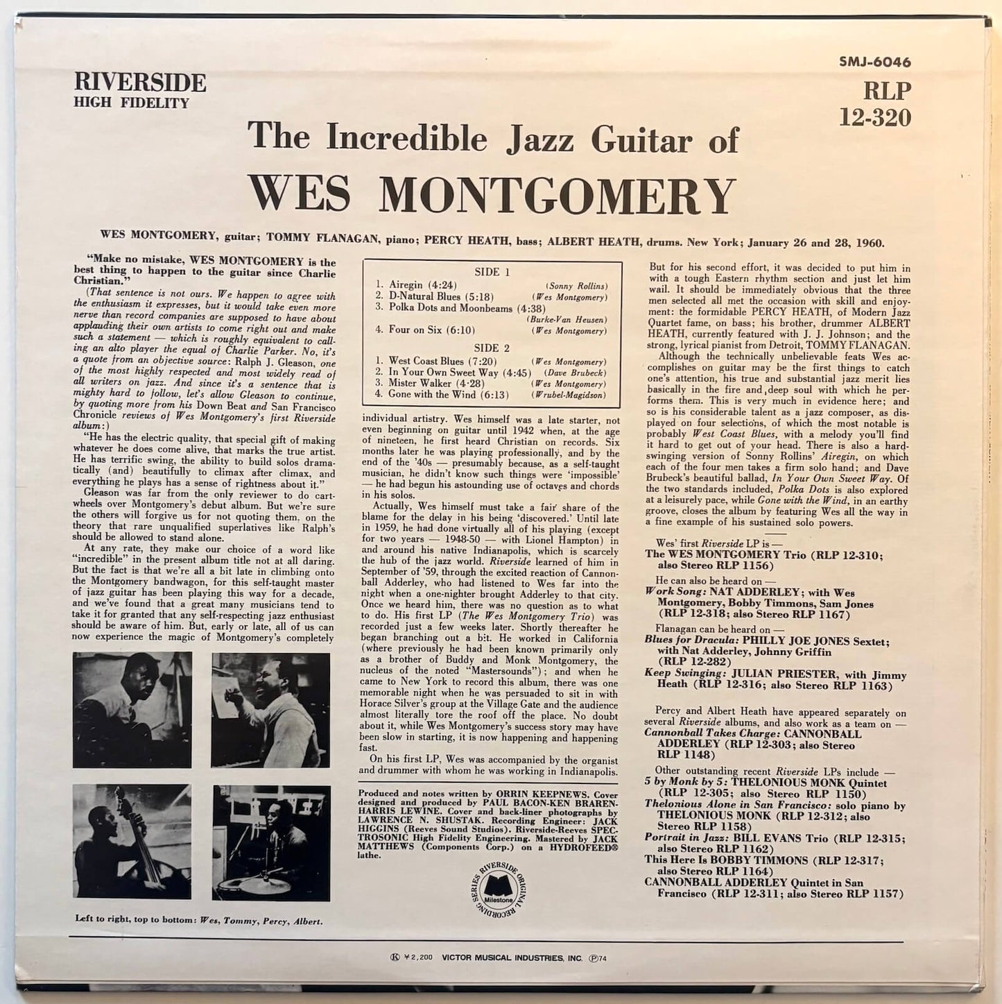 Wes Montgomery - The Incredible Jazz Guitar Of Wes Montgomery (1974 Japanese Riverside Stereo Vinyl LP)