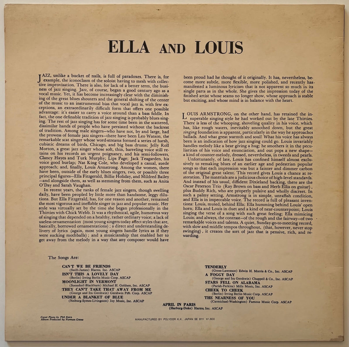 Ella Fitzgerald & Louis Armstrong - Ella And Louis (1981 Japanese Verve Mono LP)