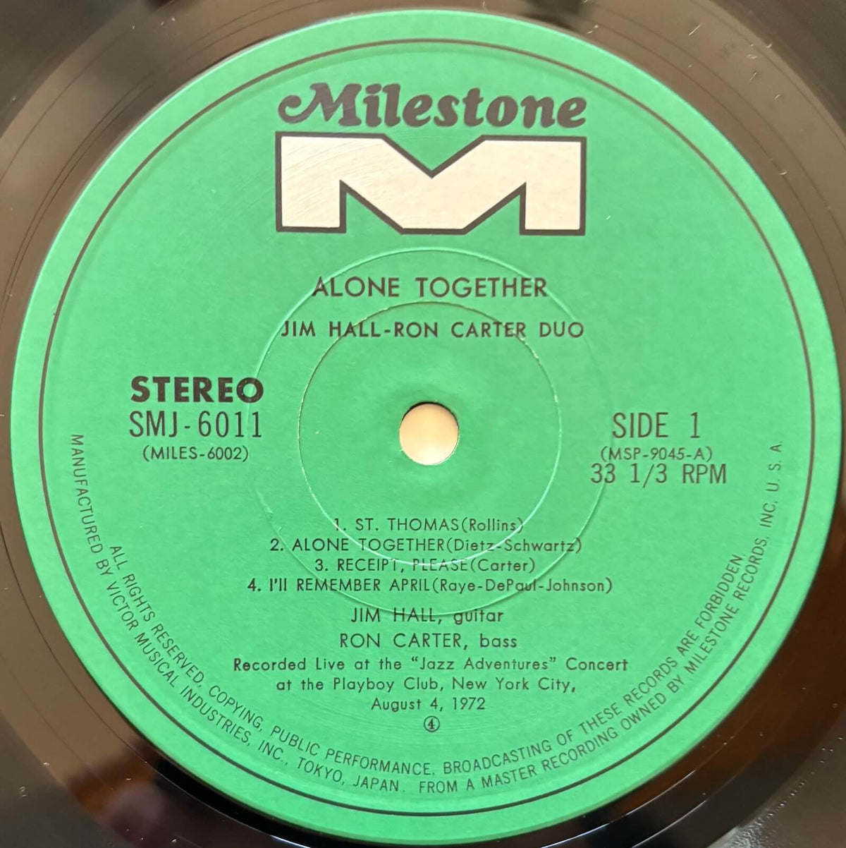 Jim Hall / Ron Carter Duo - Alone Together (1973 Japanese Milestone Vinyl LP)