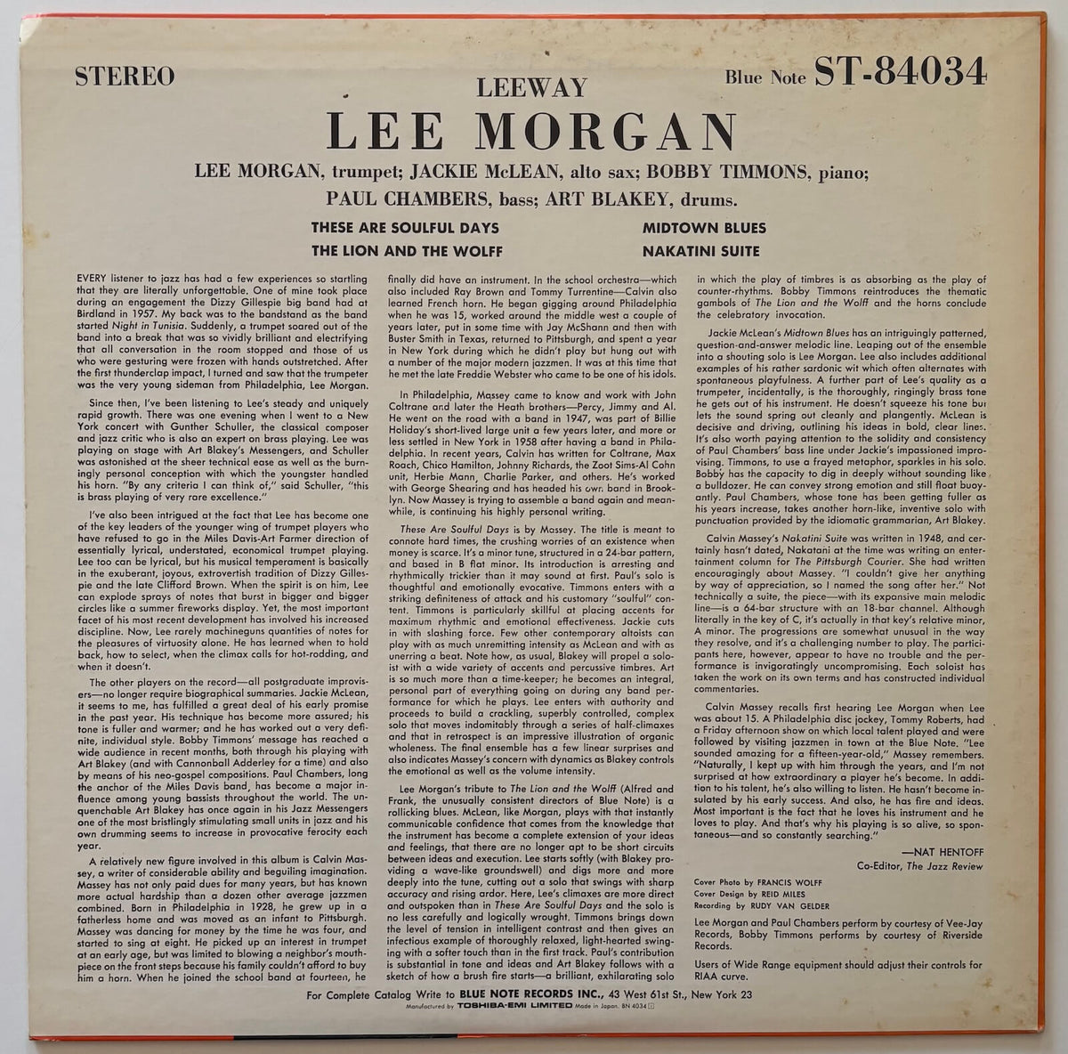 Lee Morgan - Leeway (1989 Japanese Blue Note Vinyl LP)