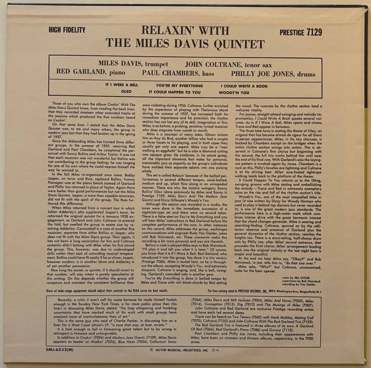 The Miles Davis Quintet - Relaxin' with the Miles Davis Quintet (1976 Japanese Prestige Mono Vinyl LP)