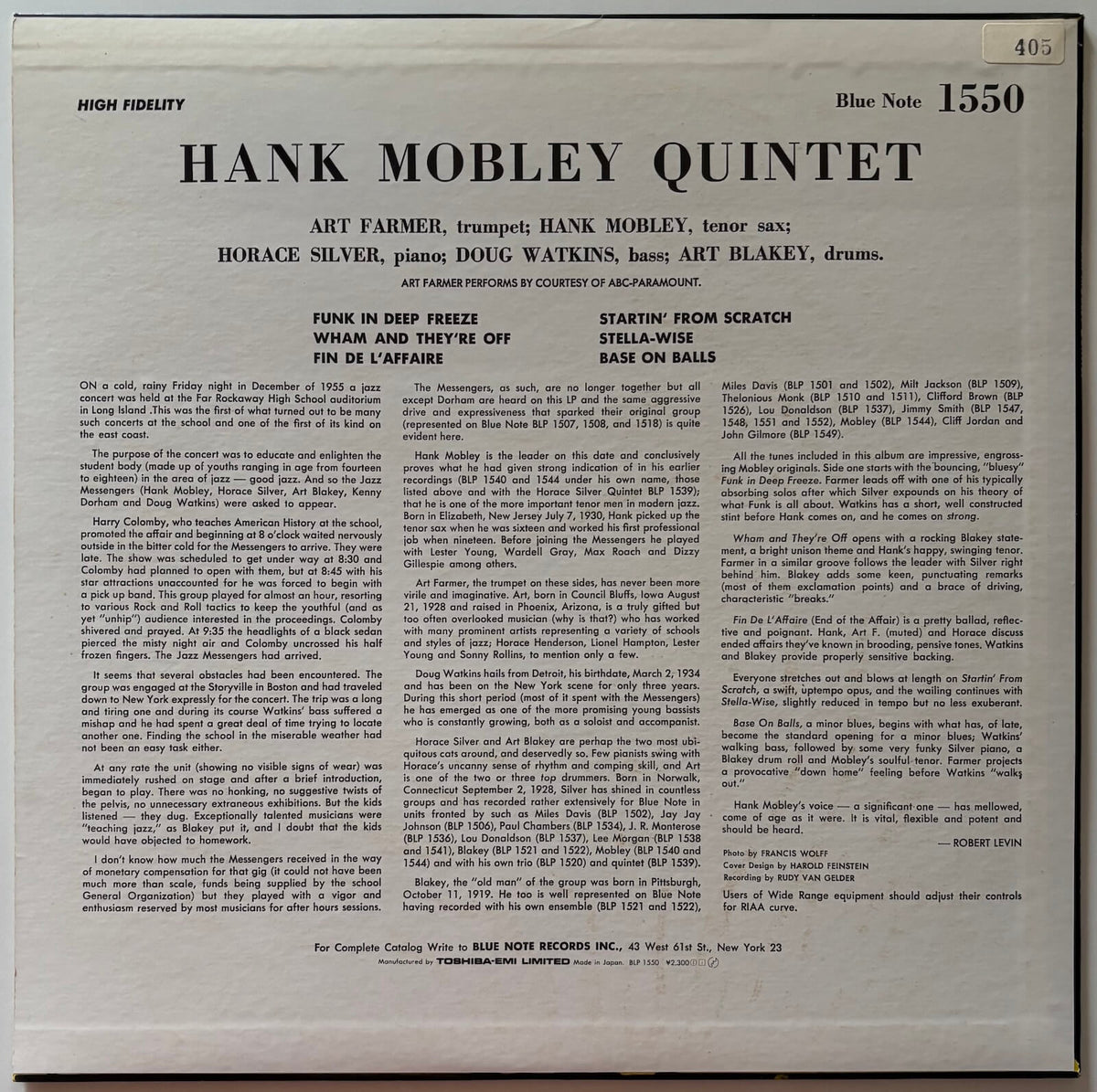 Hank Mobley - Hank Mobley Quintet (1984 Japanese Blue Note Mono Vinyl LP)