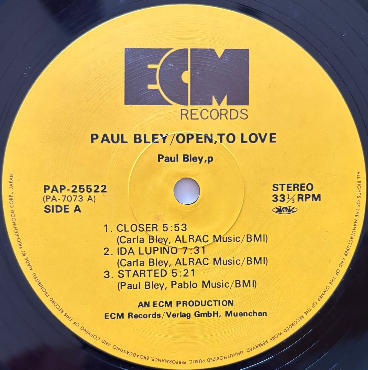 Paul Bley - Open, to Love (1981 Japanese ECM Vinyl LP)