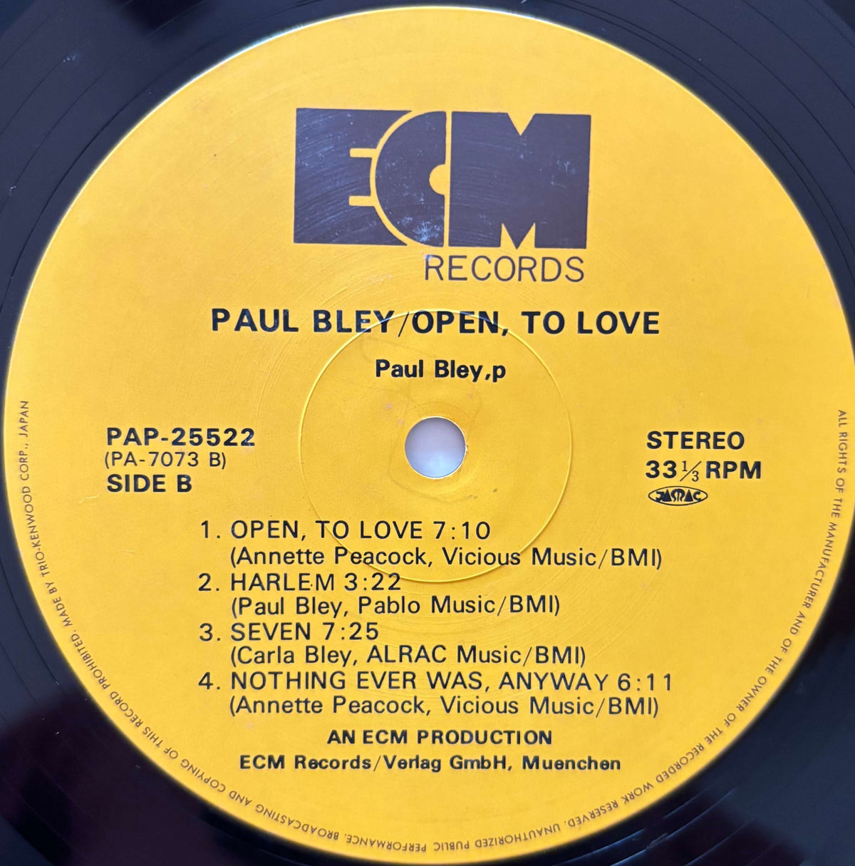 Paul Bley - Open, to Love (1981 Japanese ECM Vinyl LP)