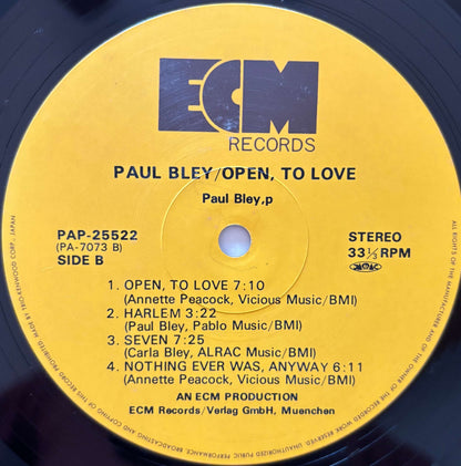 Paul Bley - Open, to Love (1981 Japanese ECM Vinyl LP)