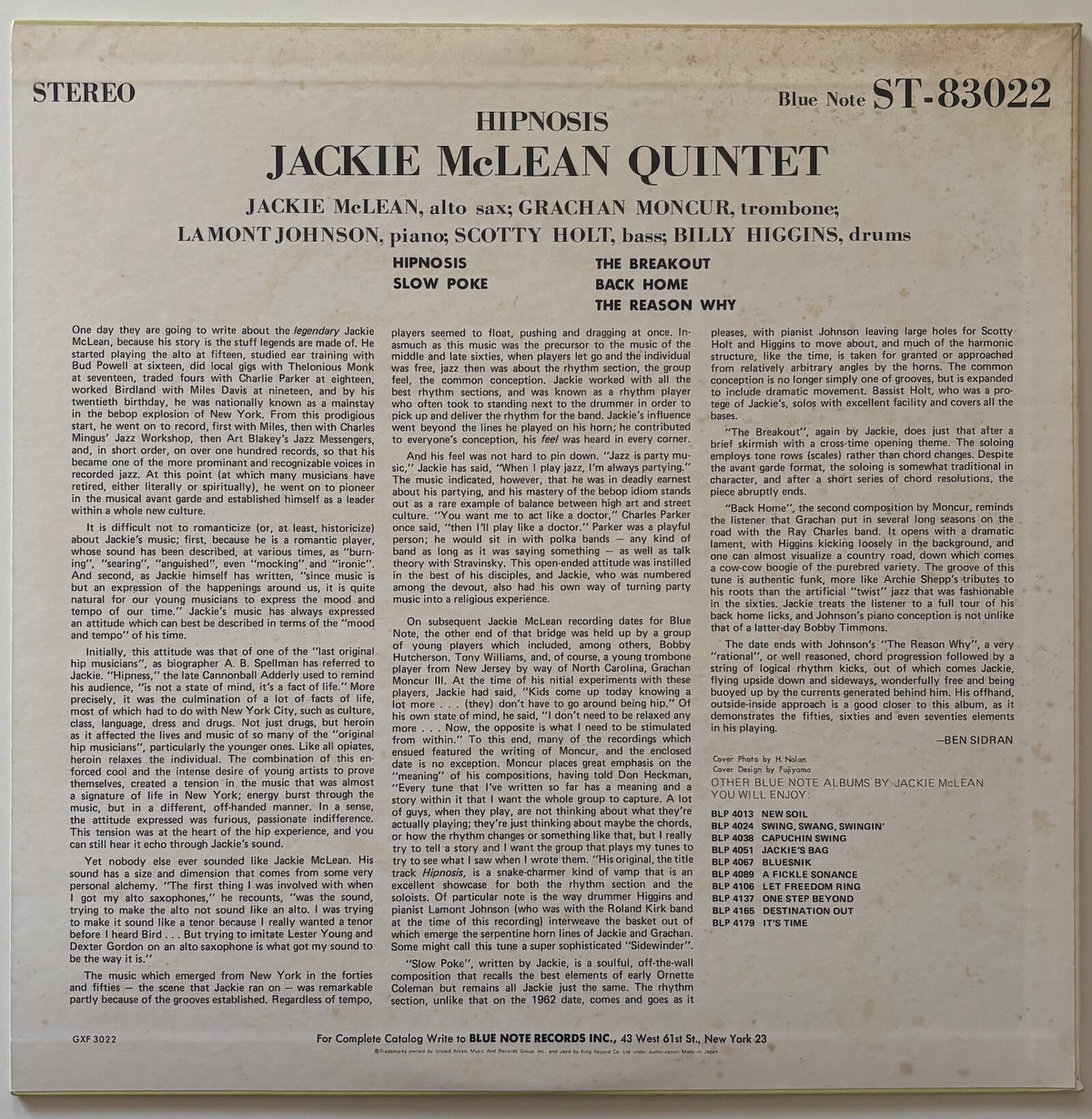 Jackie McLean Quintet - Hipnosis (1978 Japanese Blue Note Vinyl LP)