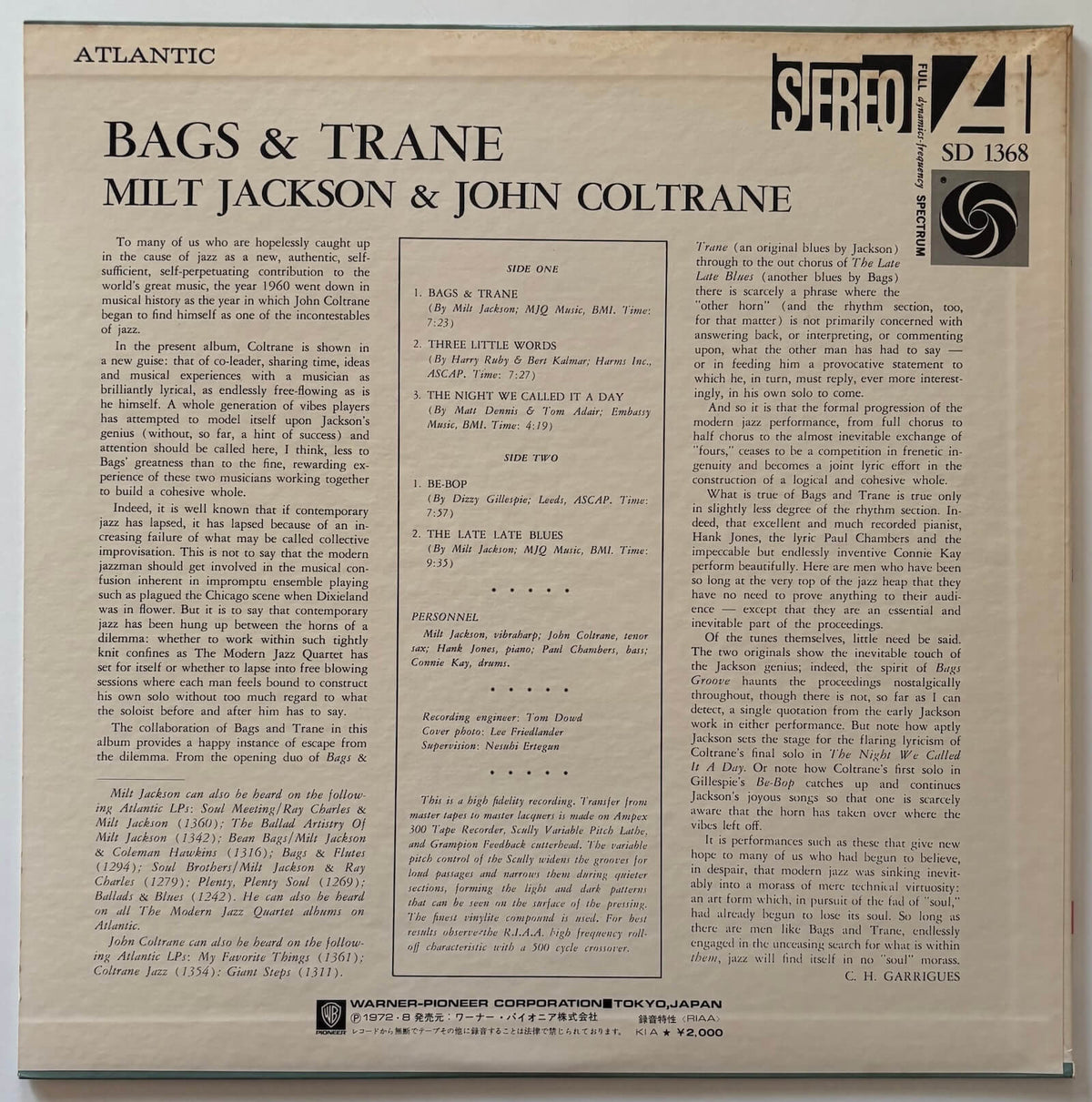 Milt Jackson / John Coltrane - Bags & Trane (1972 Japanese Atlantic Vinyl LP)