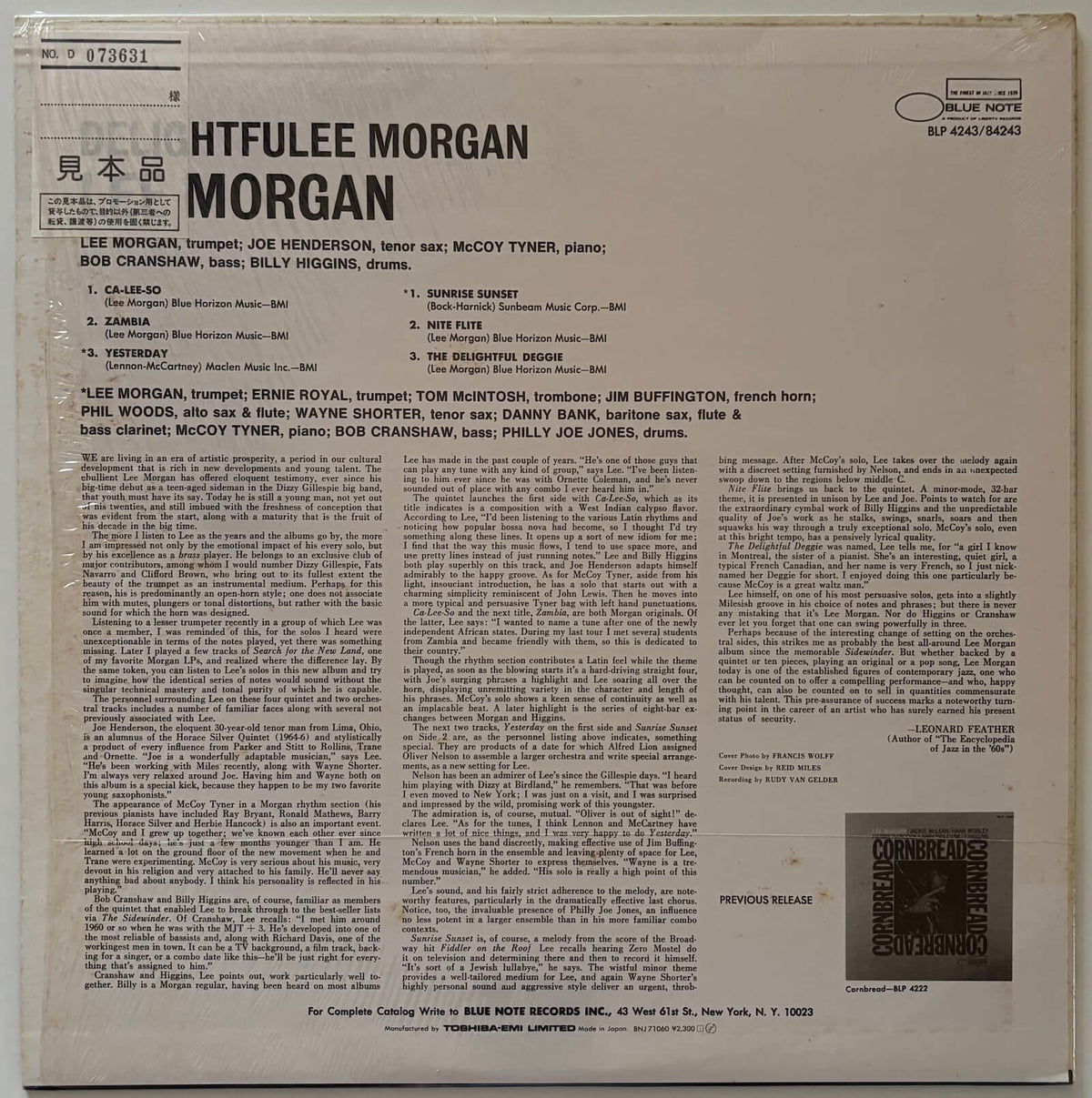 Lee Morgan - Delightfulee (1985 Japanese Blue Note Promo Vinyl LP)