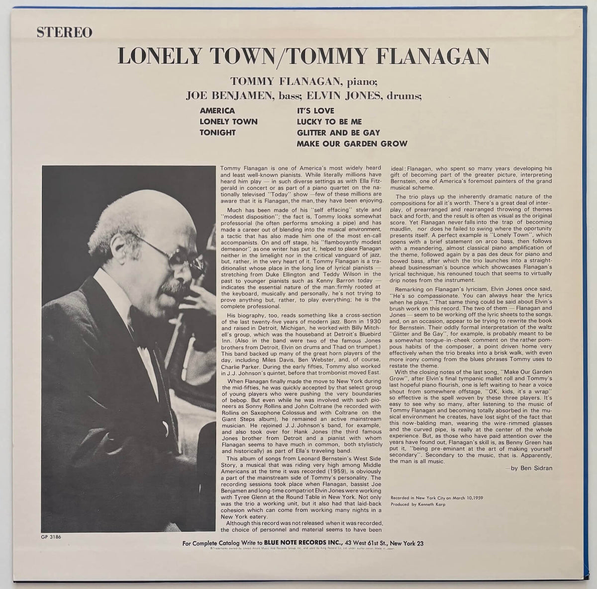 Tommy Flanagan - Lonely Town (1979 Japanese Blue Note Vinyl LP)