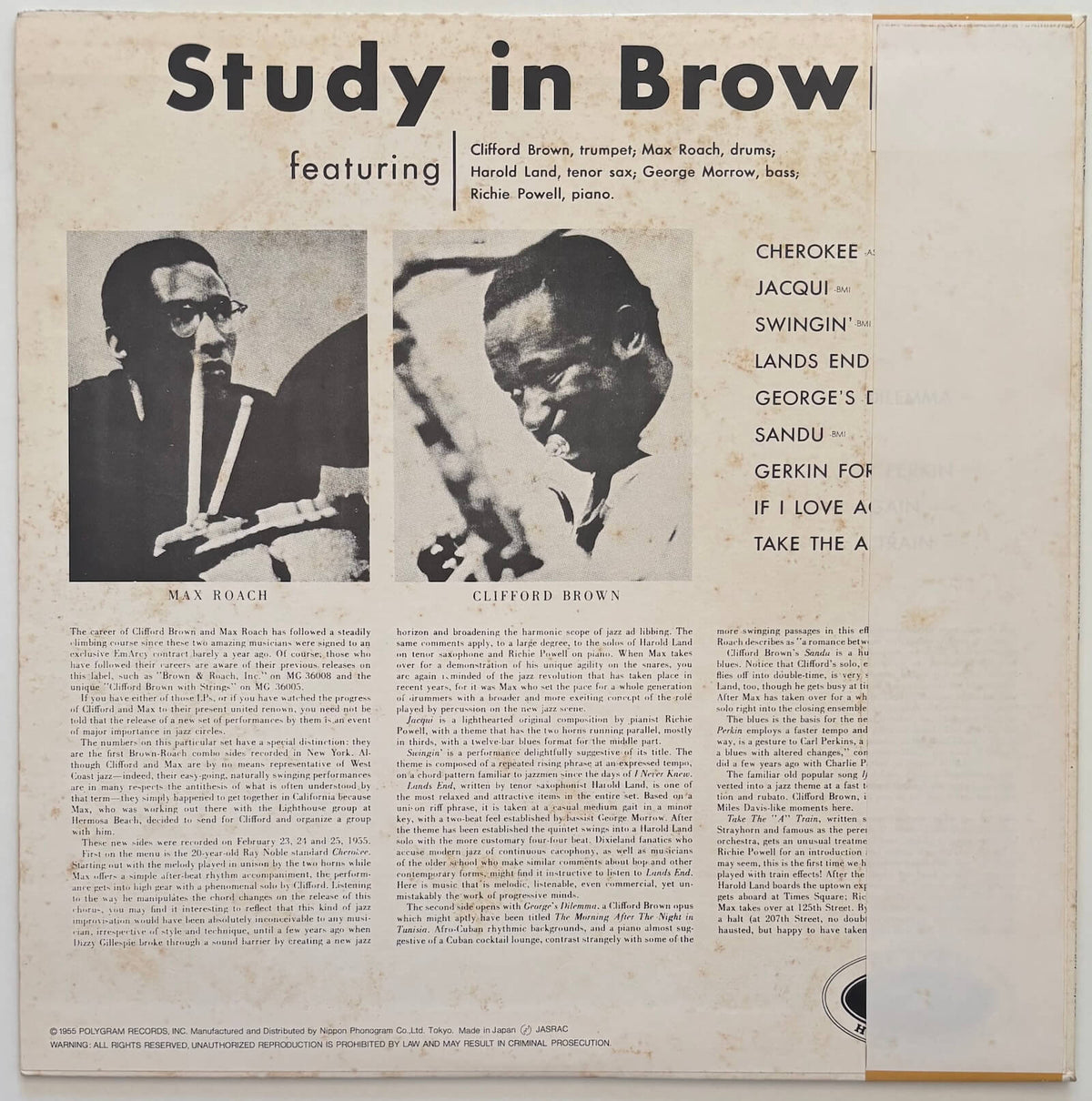 Clifford Brown and Max Roach - Study in Brown (1982 Japanese Mercury Mono Vinyl LP)
