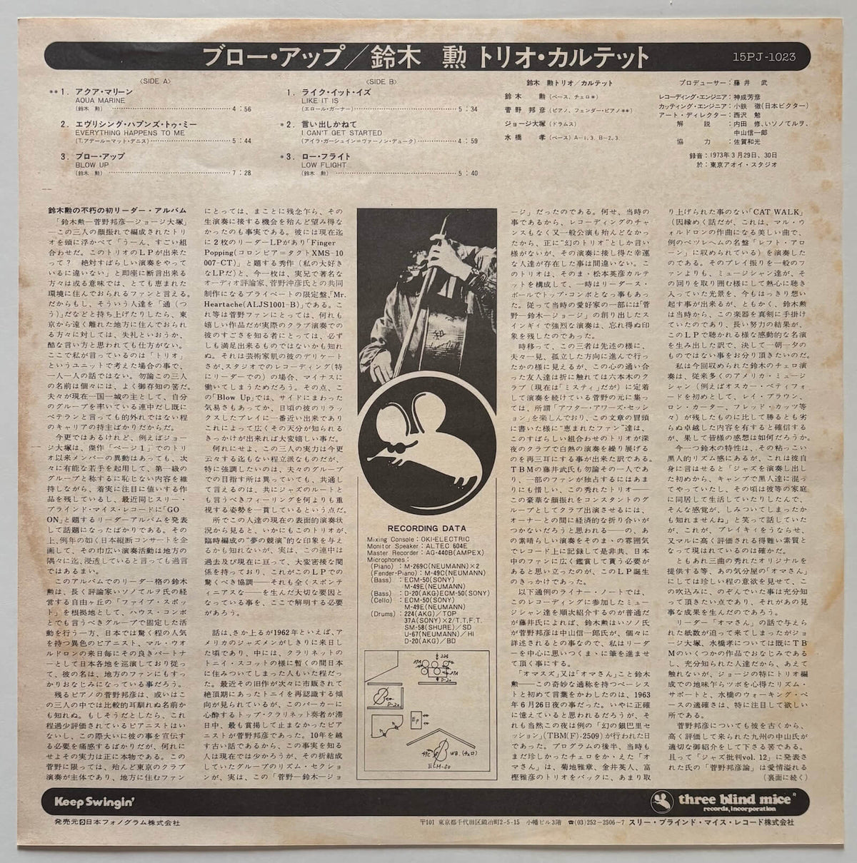 Isao Suzuki Trio/Quartet - Blow Up (1979 Japanese Three Blind Mice Vinyl LP)