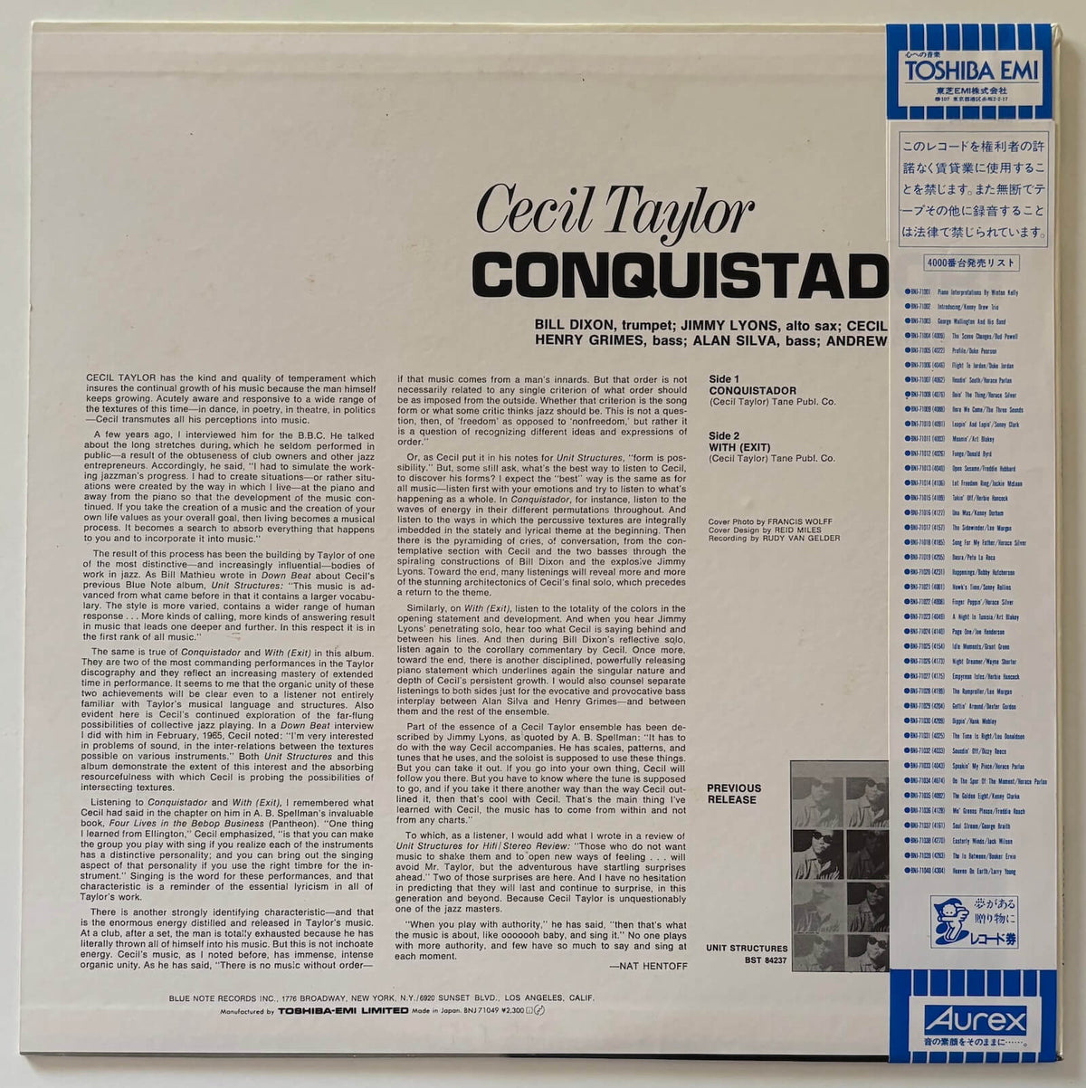 Cecil Taylor - Conquistador! (1984 Japanese Blue Note Promo Reissue Vinyl LP)