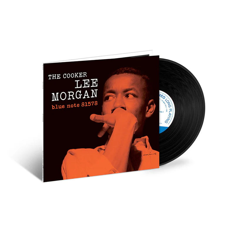 Vinyl record with cover featuring a person and text 'The Cooker Lee Morgan Blue Note 81573' on a white background